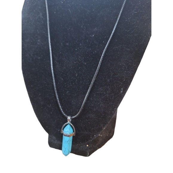 Blue Turquoise Crystal Necklace Pendant on a Rope Chain - Picture 1 of 3